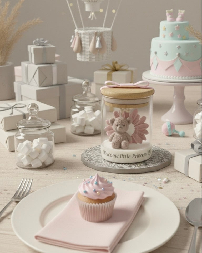 Мече с маргаритка в буркан с дървен капак