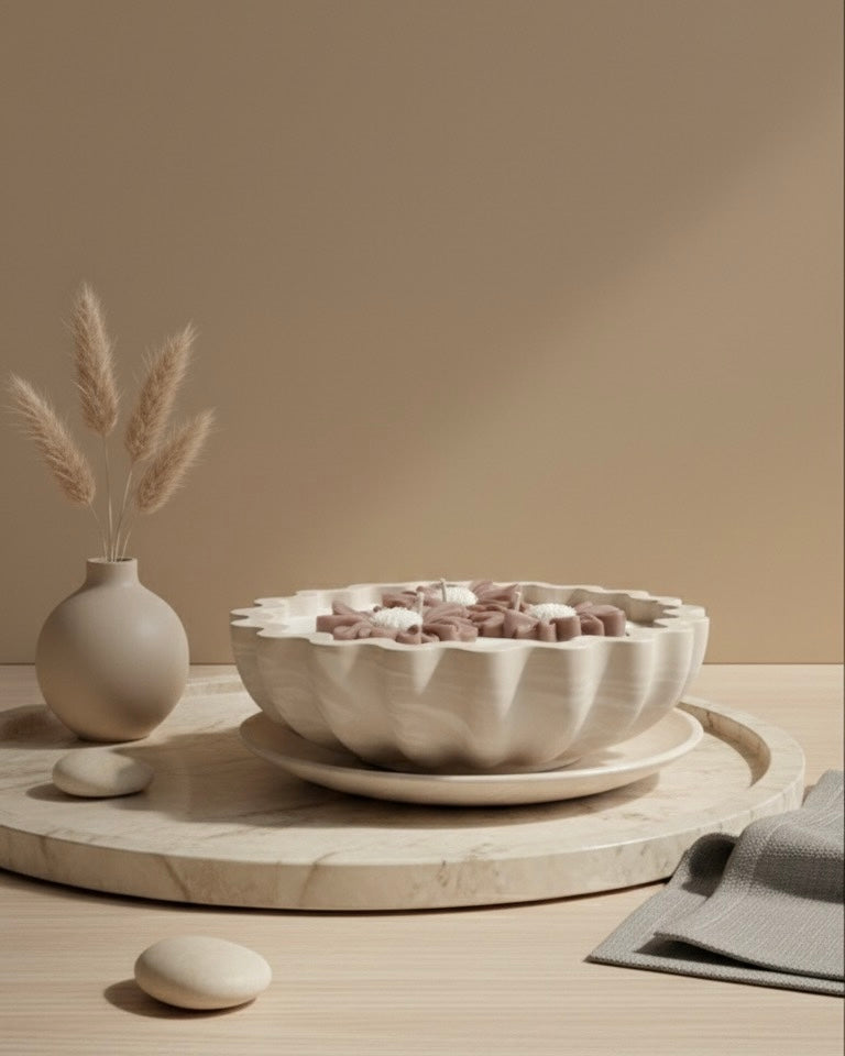 Маргаритки от соев восък в керамична купа